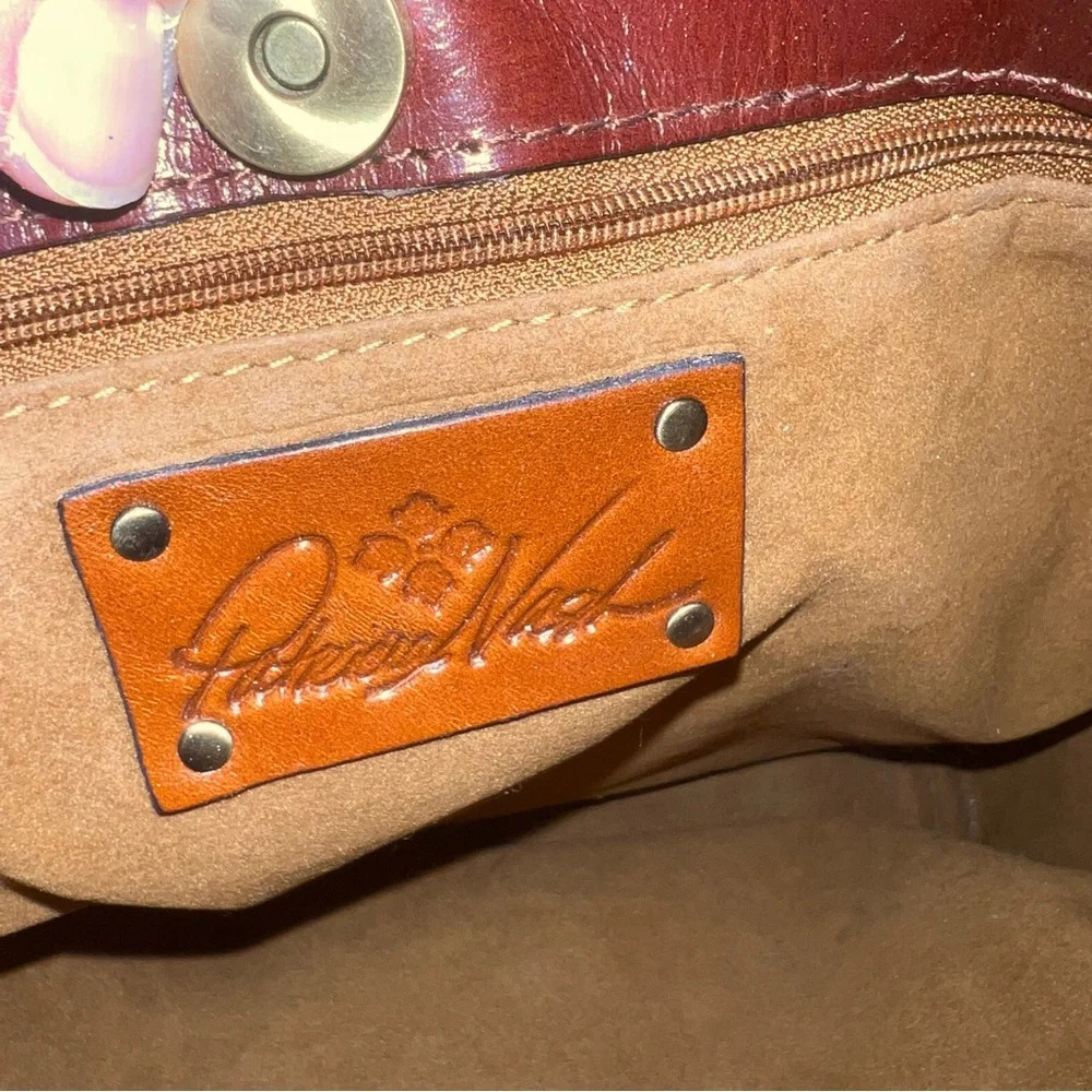 Patricia Nash Marion Metallic Cognac Brown Leather Heart Shaped Shoulder Tote - Picture 2 of 16